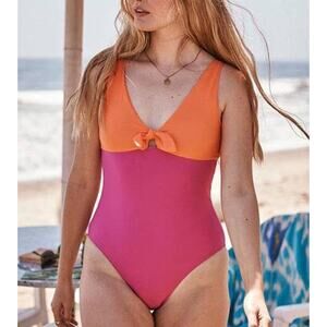 New Summersalt The Jetsetter One Piece Swimsuit Orange Pink Tie Padded Sz 6